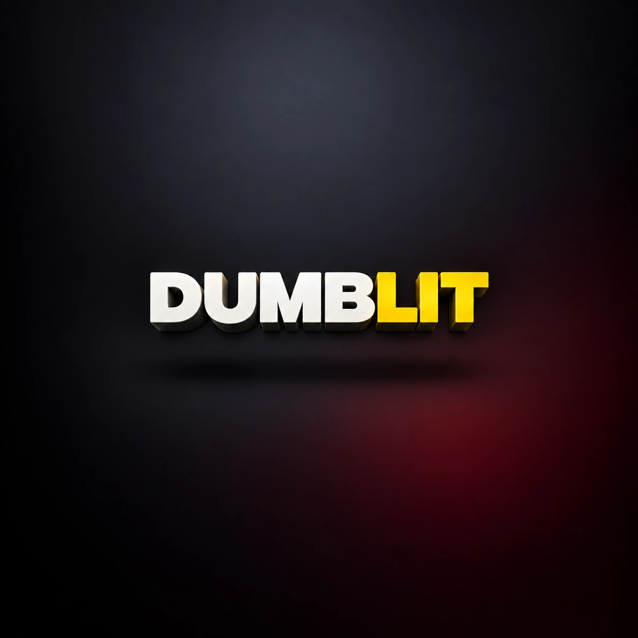 White and yellow Dumblit wordmark floating on a charcoal gradient